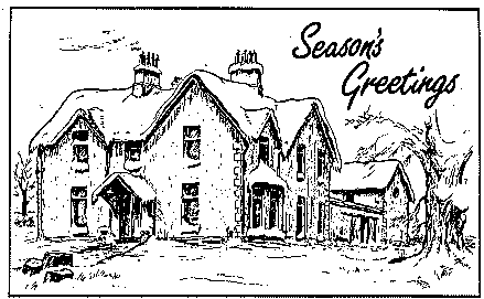 Pen and Ink Christmas card of house in snow