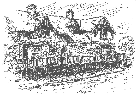 Pen/ink of old alms houses Bushmills