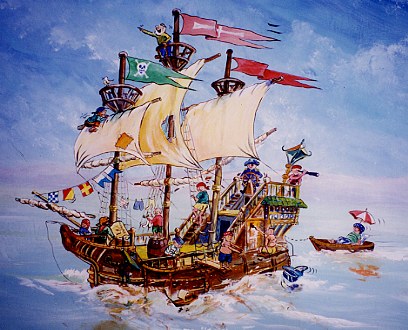 Mural of pirate ship