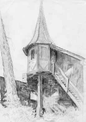 Pencil drawing of detail at Thun Castle
