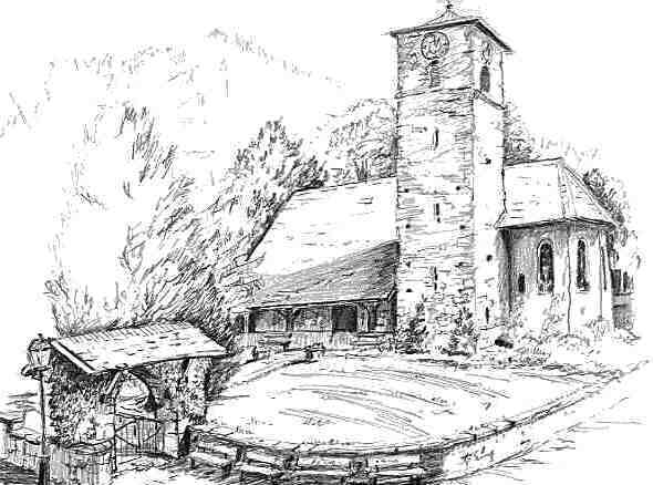 Pencil drawing of Adeboden Church
