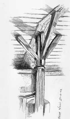 Pencil drawing of wooden pillar in Adelboden Church