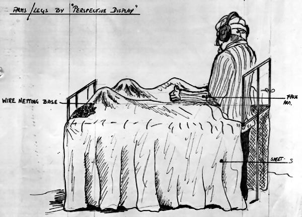 "Bed" with sheet over and false arm